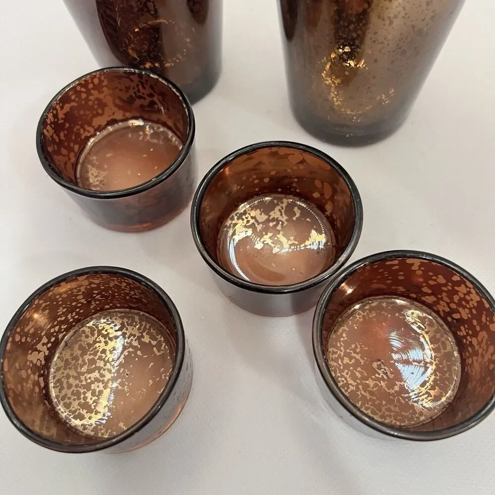 6 Fall Candle Holders Mercury Glass Voltive Brown & Gold Leaf Autumn